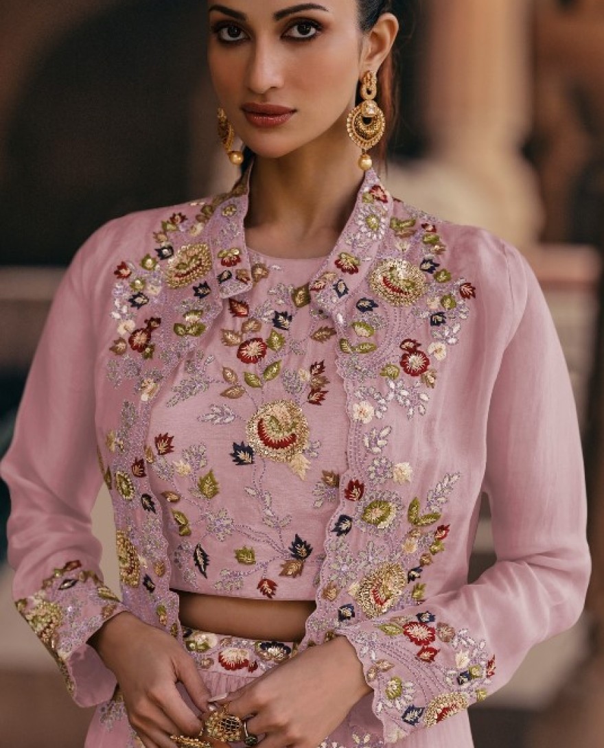 5532 B - PINK COLOUR LEHENGA WITH FANCY KOTI FRONT AND BACK EMBROIDERED